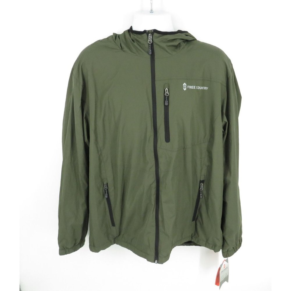 Free Country Mens Lightweight Wind Shear Dark Olive Hooded Jacket XLarge $70
